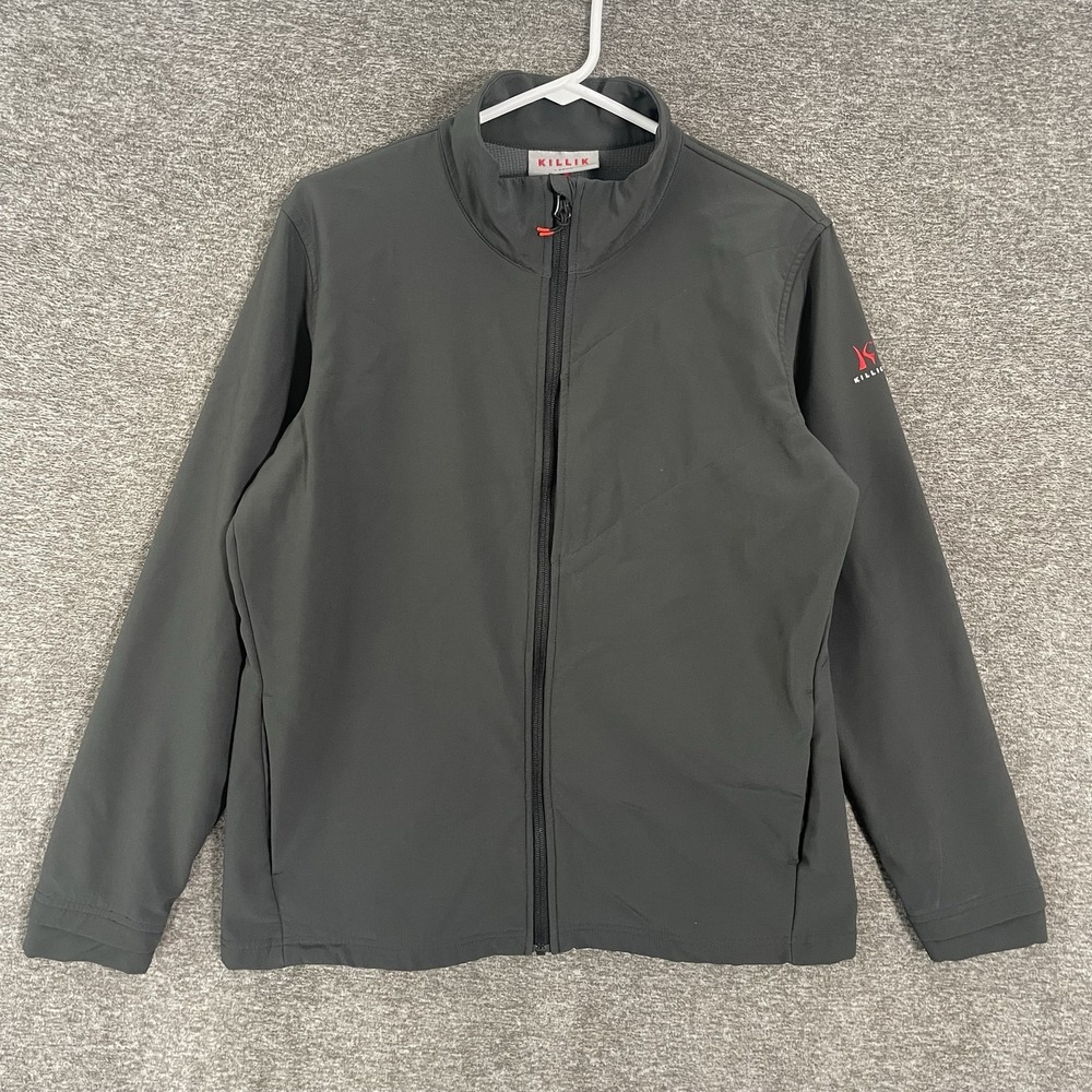 Killik Jacket Mens Large Gray Softshell Full Zip Lightweight Windbreaker Logo